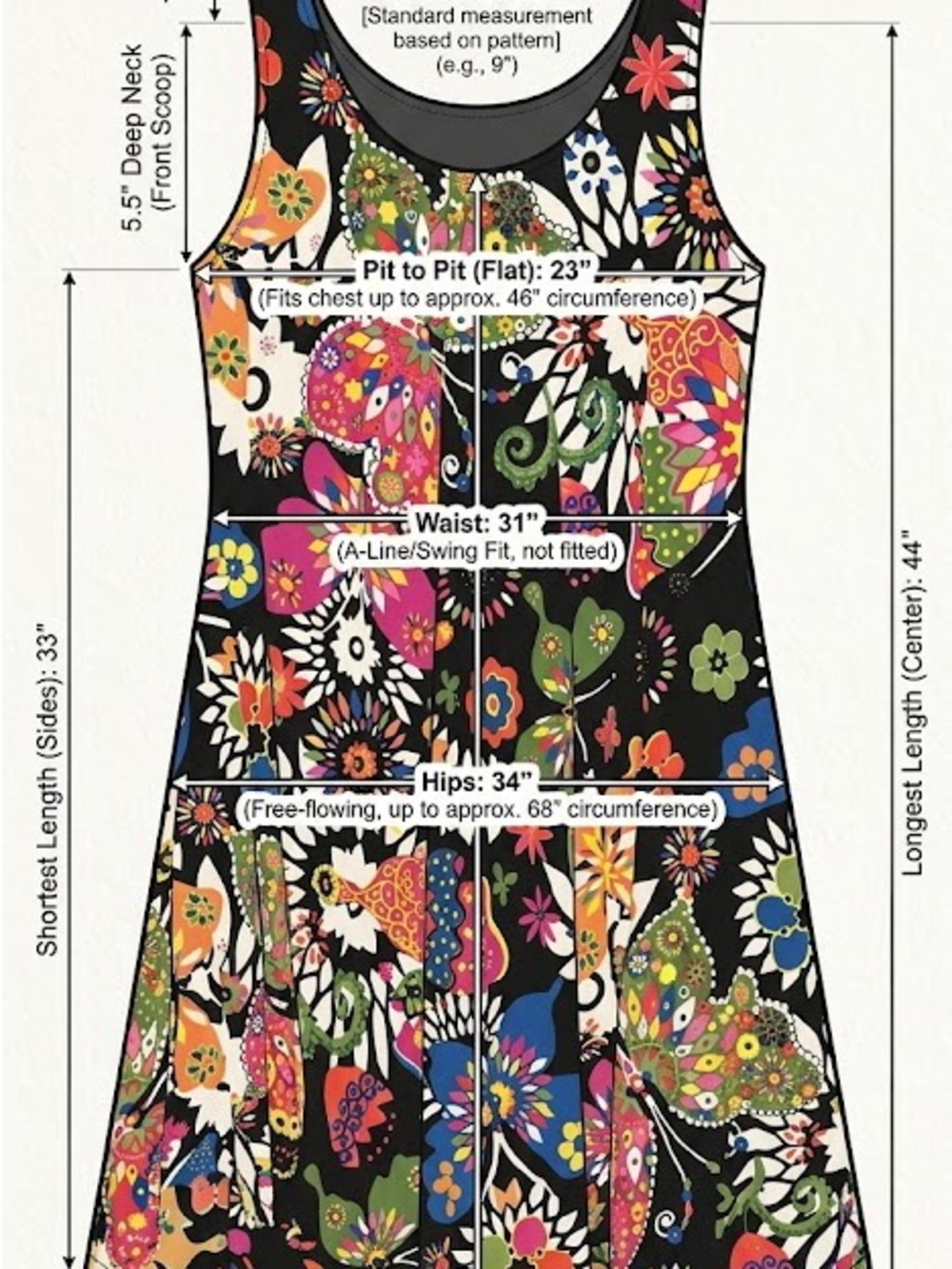 Wonen’s Plus size Black Butterfly Floral Multicolor Swing Dress - Picture 2 of 5